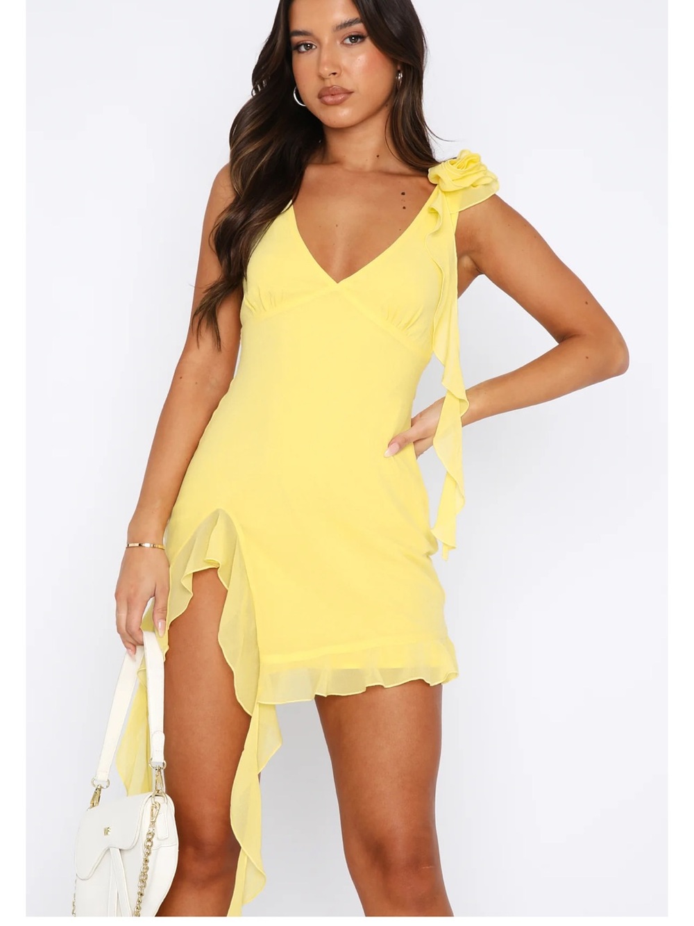 Wildfox Yellow One-Shoulder Ruffle Mini Dress - Picture 2 of 8